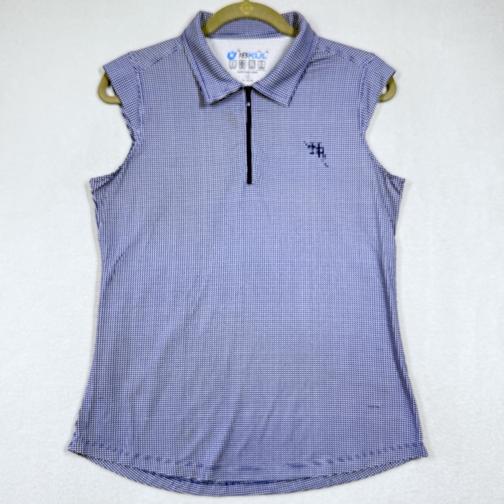 IBKUL Top Womens M Gingham 1/4 Zip Sleeveless Golf Polo Hawks Ridge Pickleball